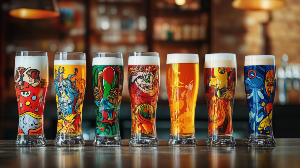 Bedruckte Biergläser für Karnevalsbar